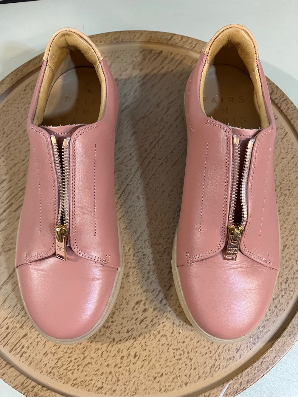 Pink Leather Zip-Front Women's Sneakers